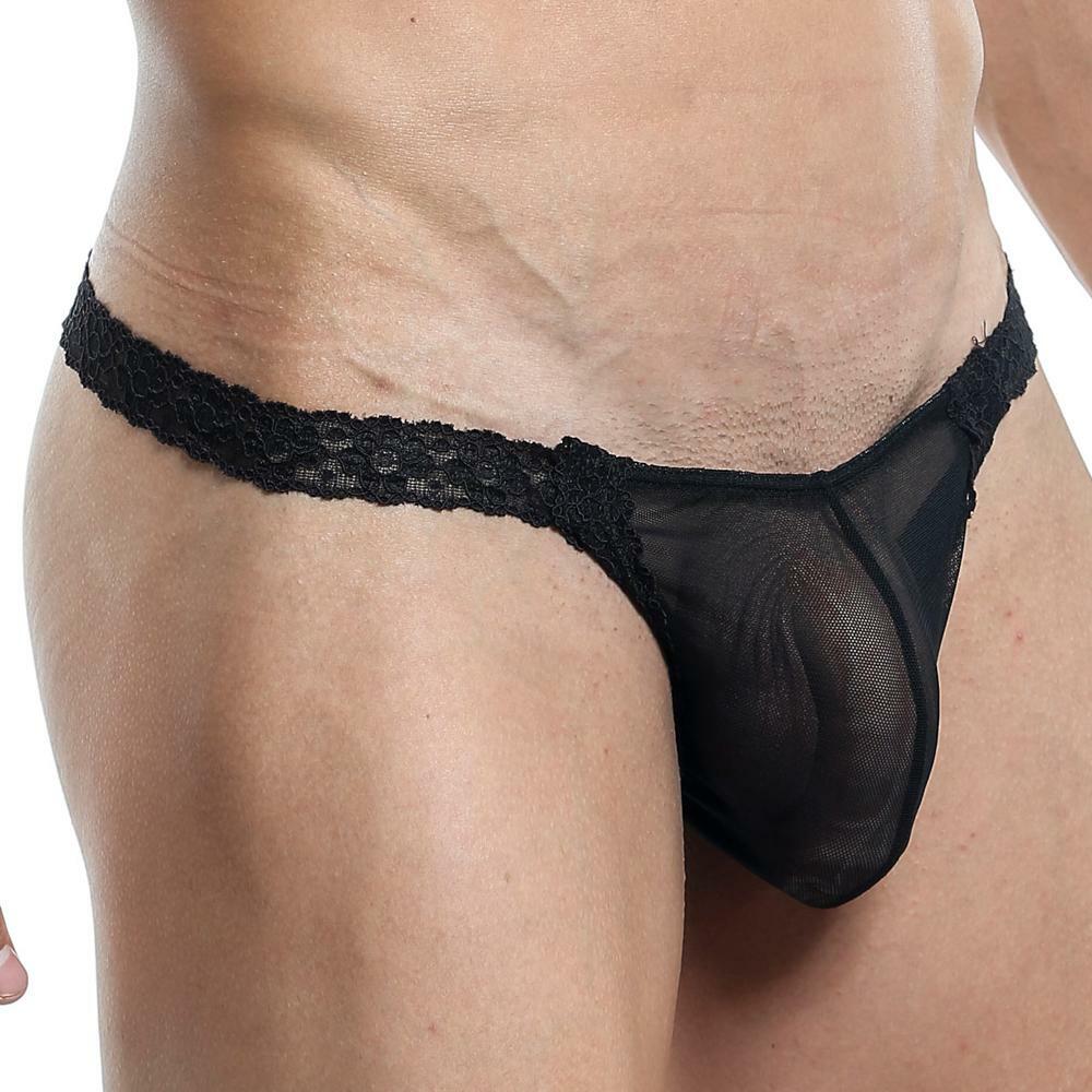 Mens G string Thong with Lace Waist Male Lingerie Black