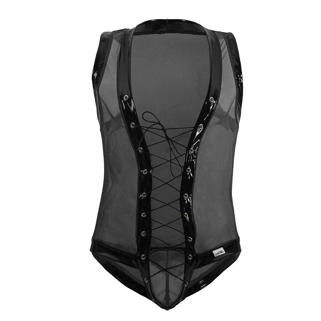 CandyMan 99774 Gladiator Bodysuit with Lace Up Front Black