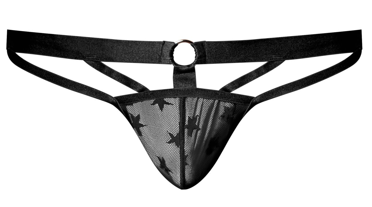 Male Power 386-291 Love Star Jock with Ring Black