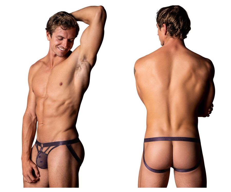 Male Power 386-291 Love Star Jock with Ring Black Purple