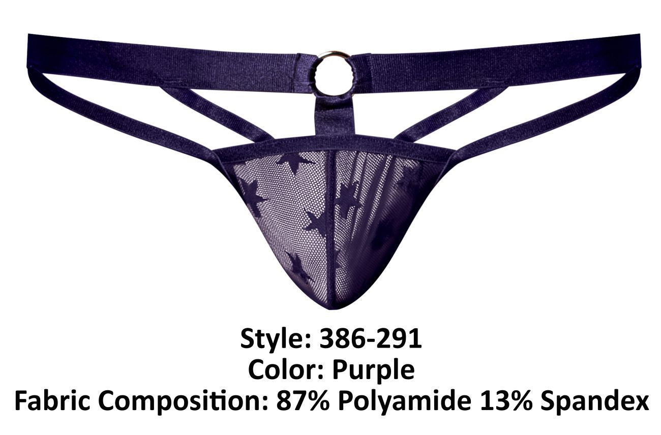 Male Power 386-291 Love Star Jock with Ring Black Purple