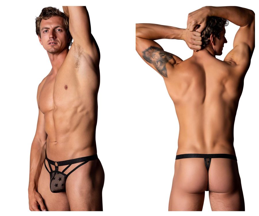 Male Power 416-291 Love Star Thong with Ring Black