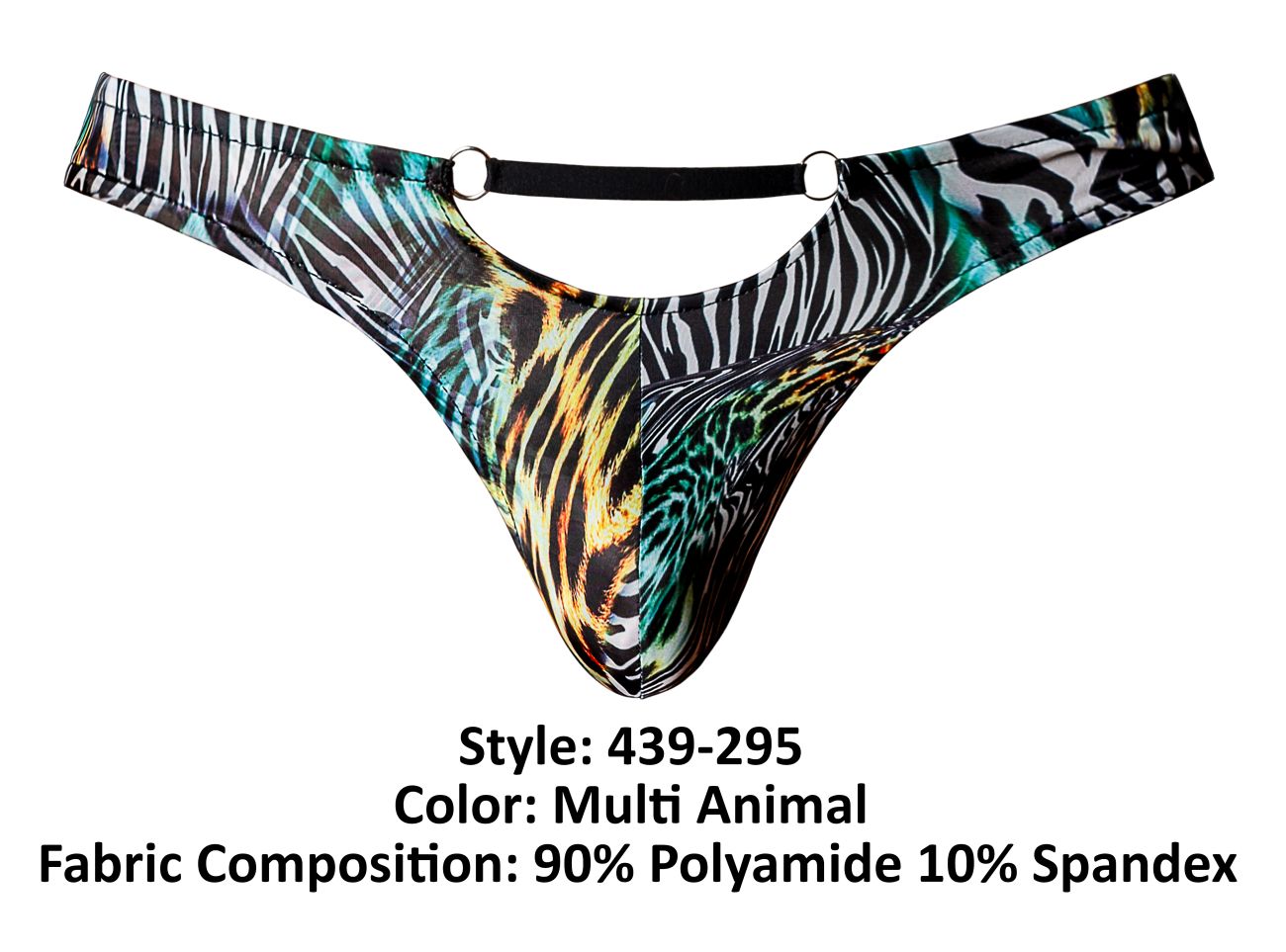 Male Power 439-295 Go Wild Thong with 2 Rings Multi Animal