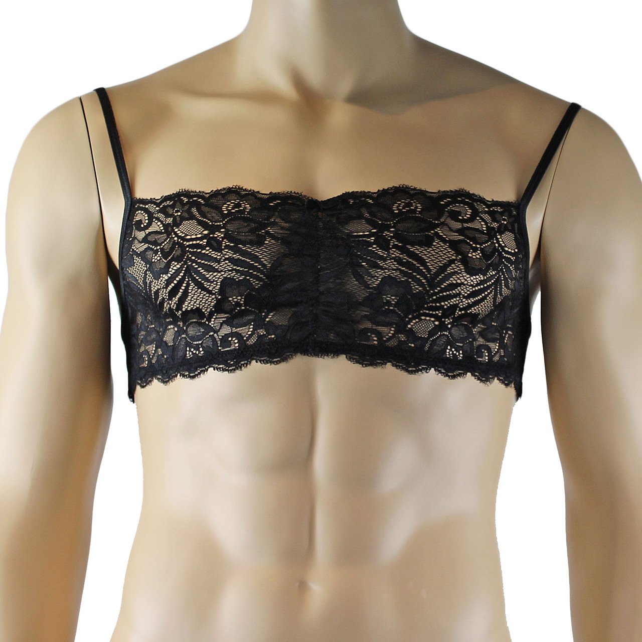 Mens Sexy Lace Bra, Pouch G string, Garterbelt & Stockings (black plus other colours)