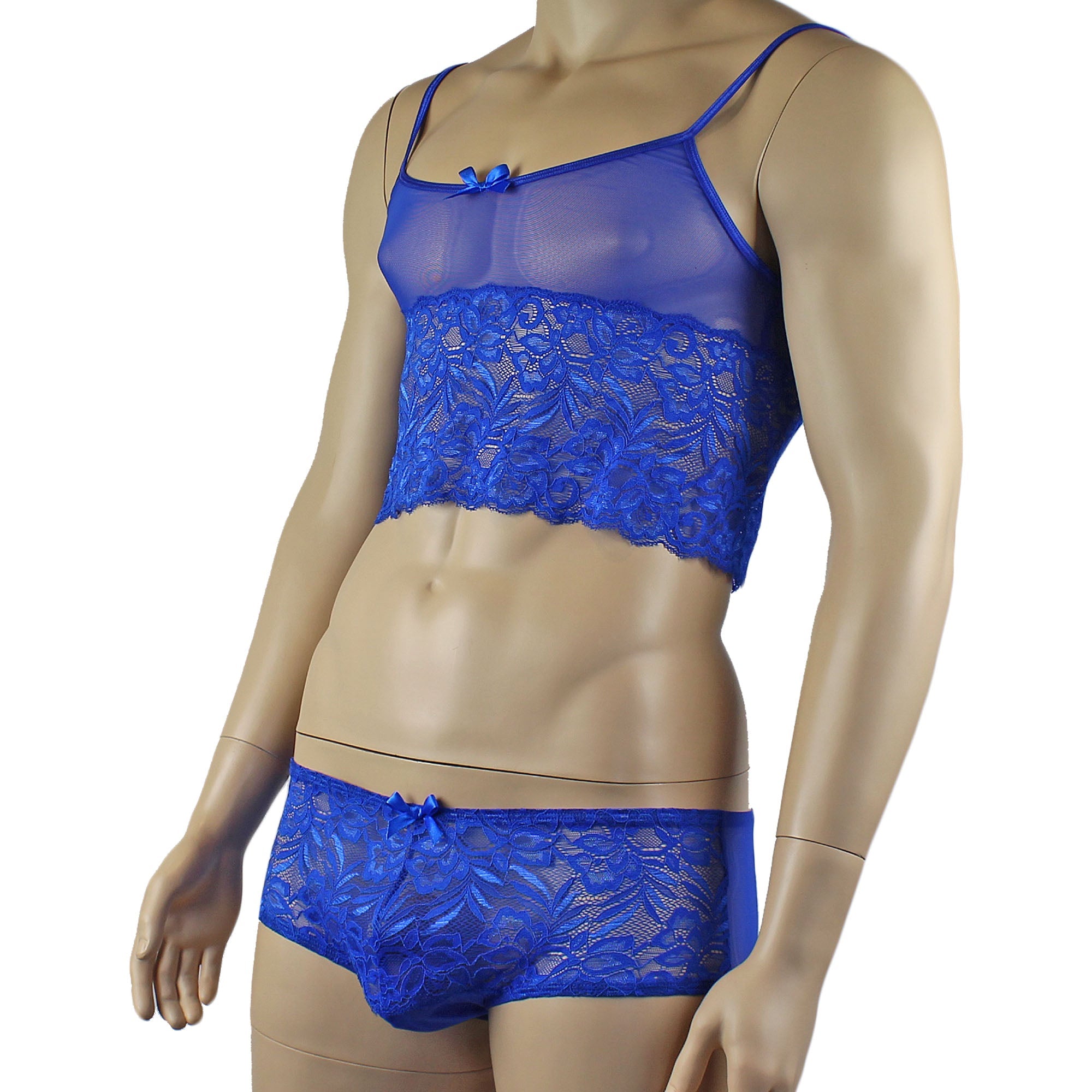 Mens Kristy Sexy Lace Camisole Top and Panty Brief Blue